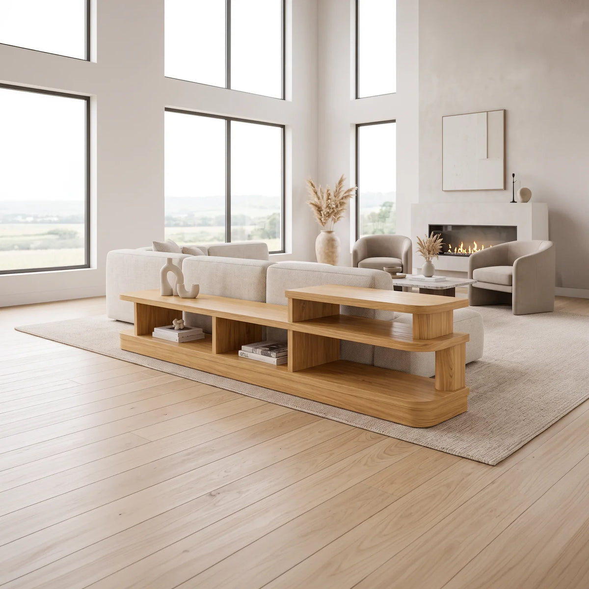 Organic Open Shelf Console For Modern Living Room