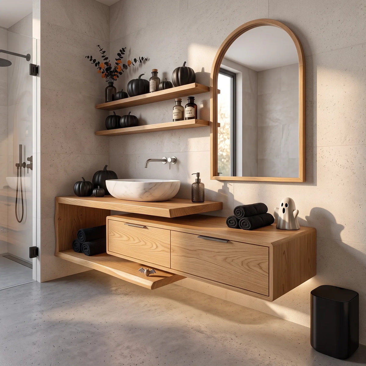 Handcrafted Mid Century Floating Vanity Primary Ensuite