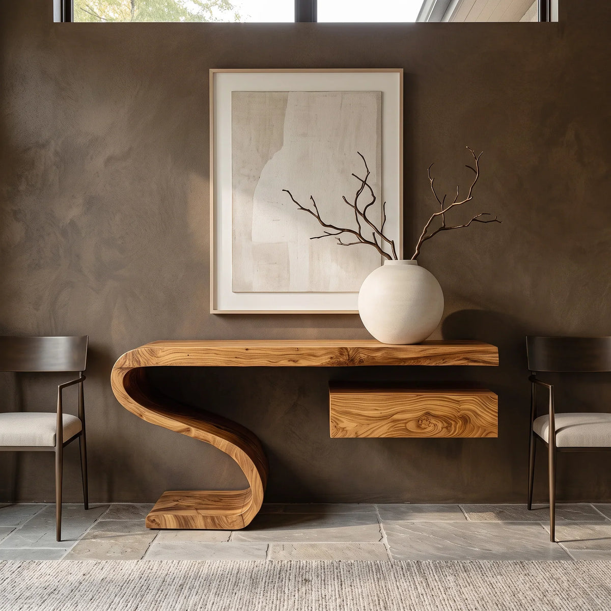 Sculptural Floating Console Table With Drawer For Entryway