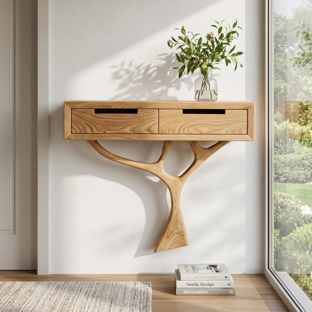 Contemporary Organic Wooden Console Table For Entryway