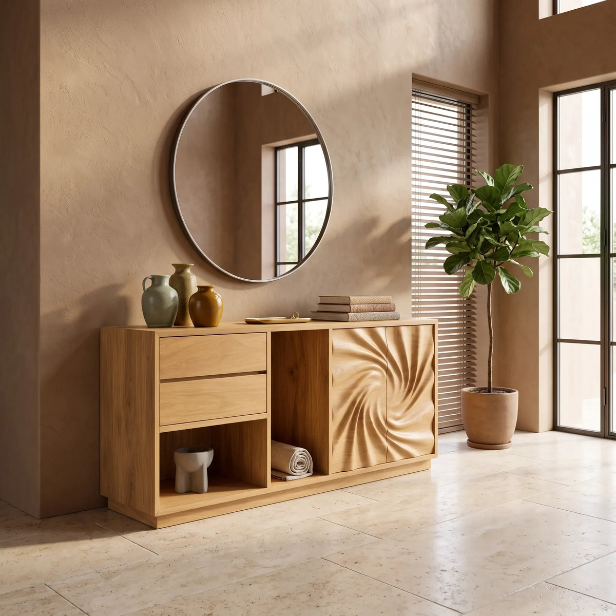 Modern Reeded Front Credenza Wide Living Room