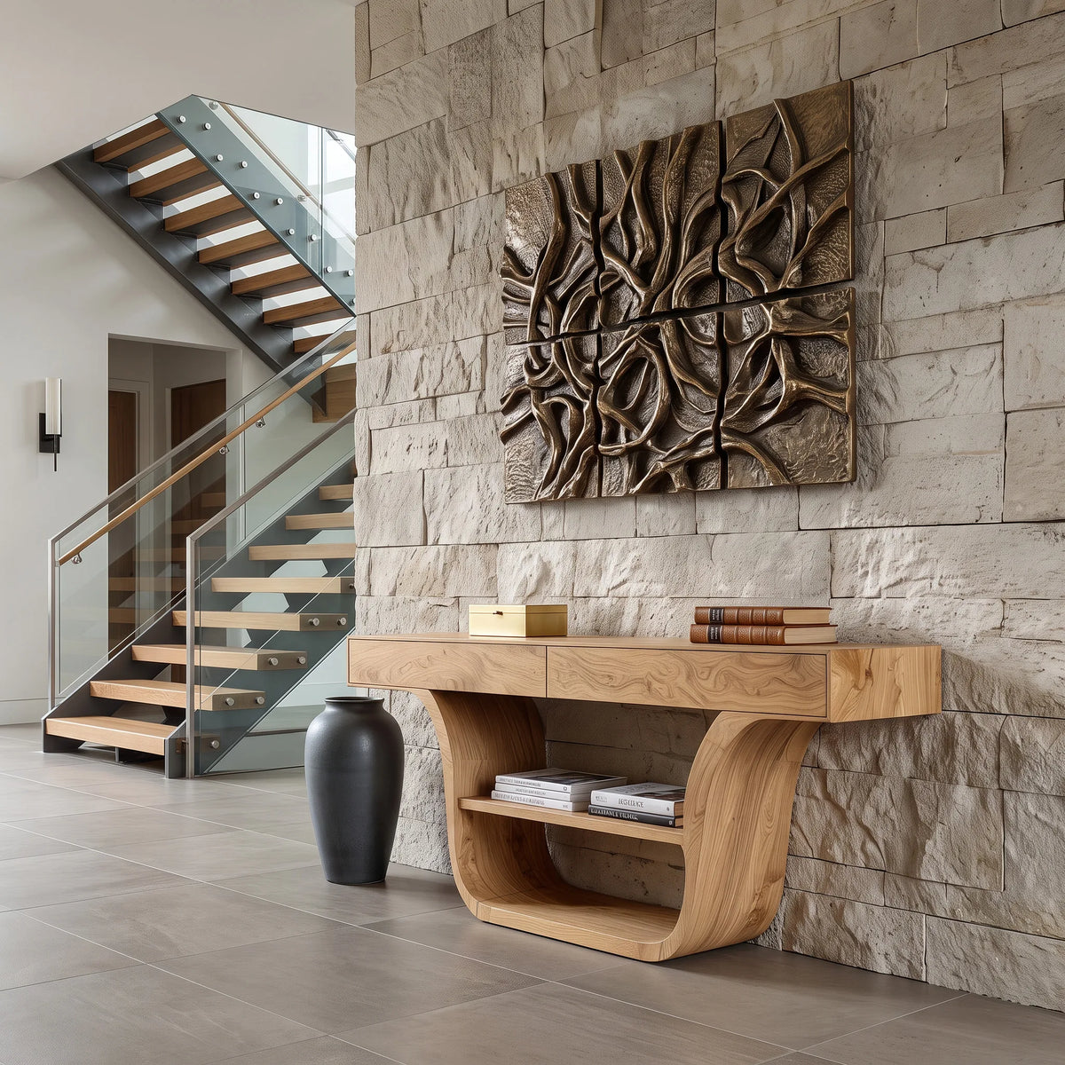 Contemporary Curved Storage Console Table For Entryway