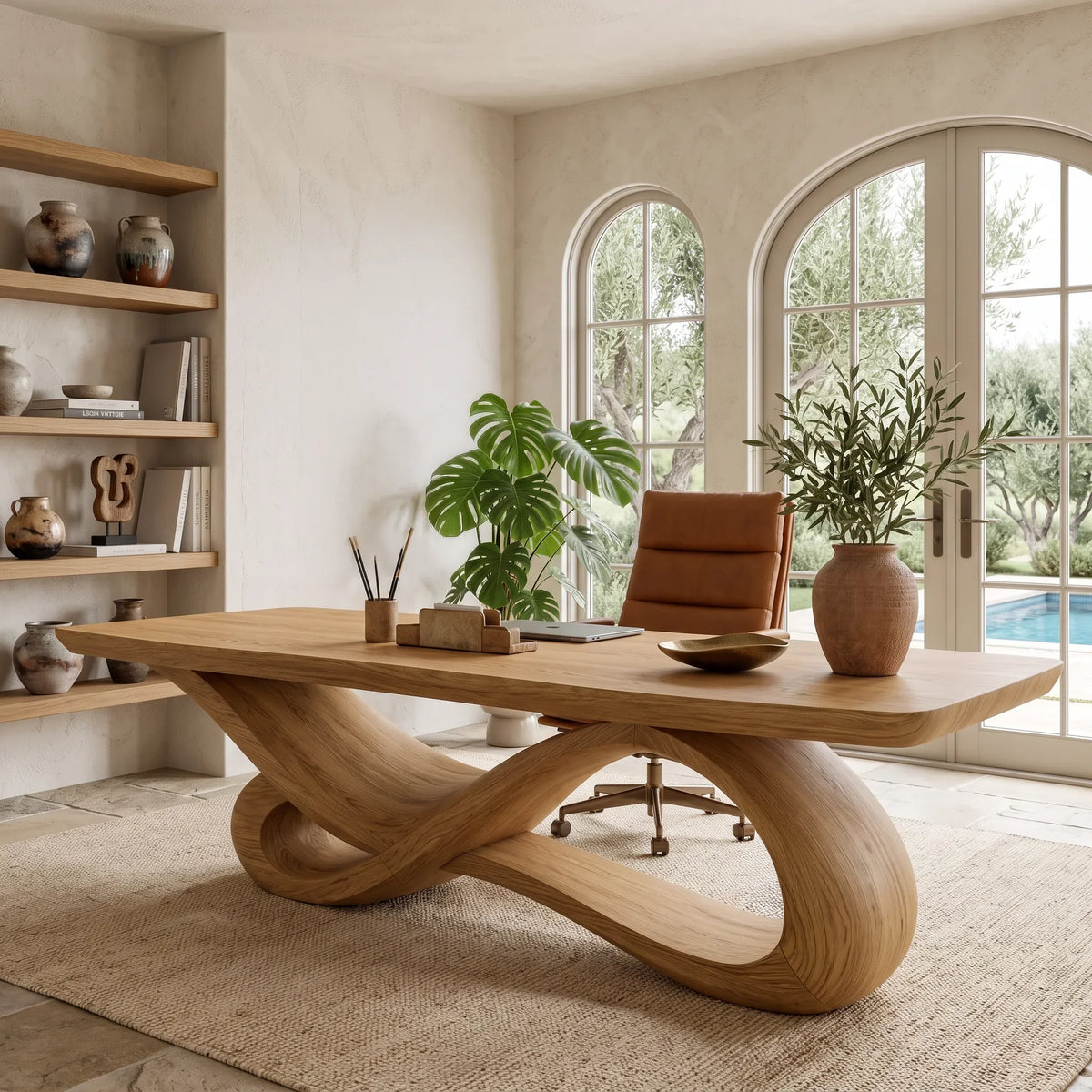Contemporary Executive Desk Organic Curved Base For Modern Workspace
