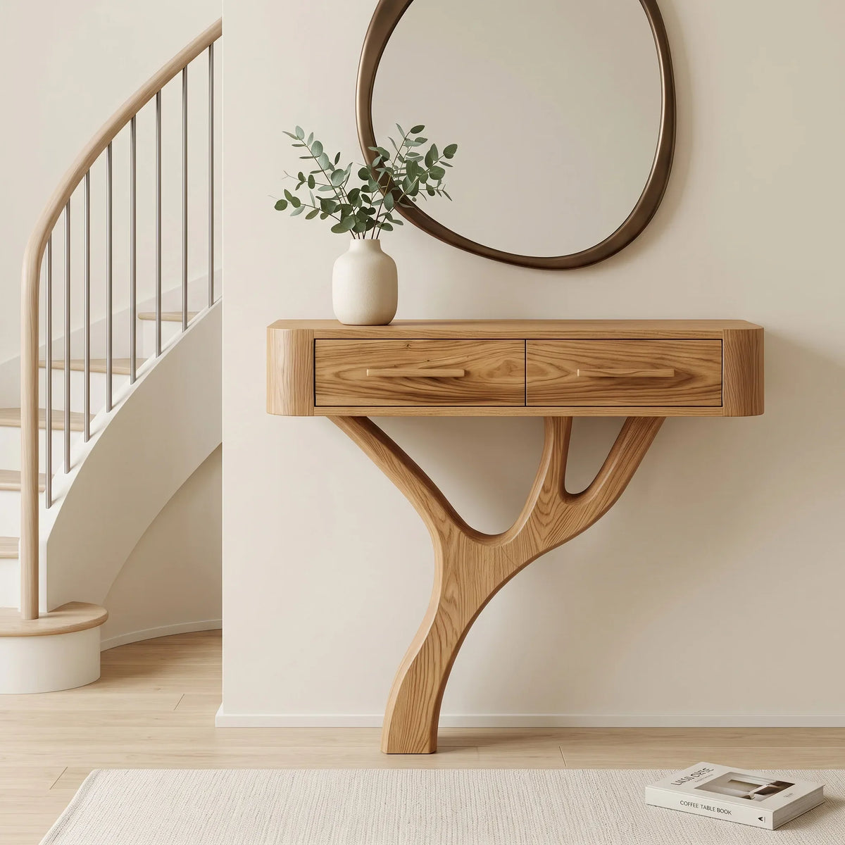 Modern Sculptural Wooden Console Table For Entryway
