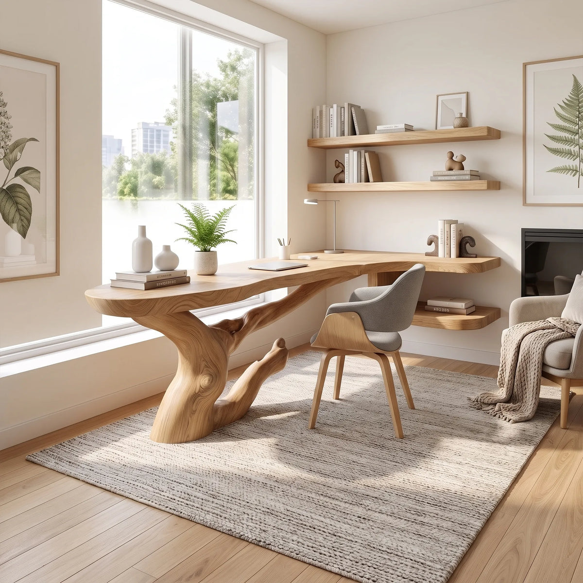 Sculptural Executive Desk Office Desk Writing Desk Curved Branch Base For Home Office