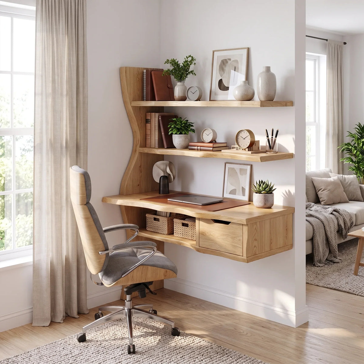Airy Computer Desk Home Office Desk Writing Desk With Floating Shelves For Home Office