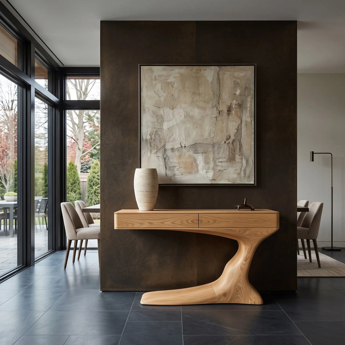 Modern Curved Console Table With Drawers For Entryway
