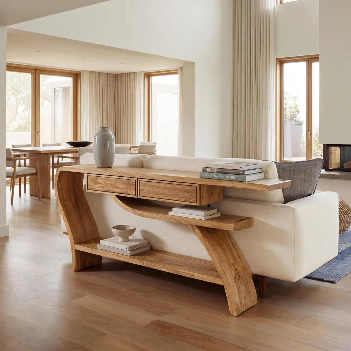 Modern Curved Table Behind Sofa For Living Room