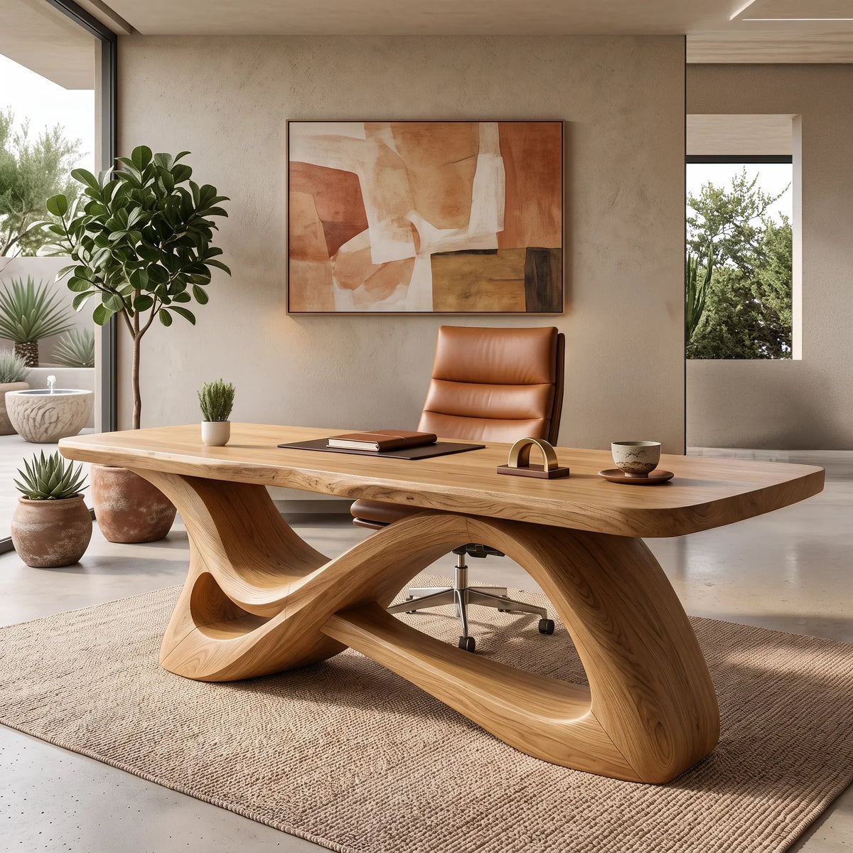 Modern Office Desk Sculptural Curved Base For Luxury Office