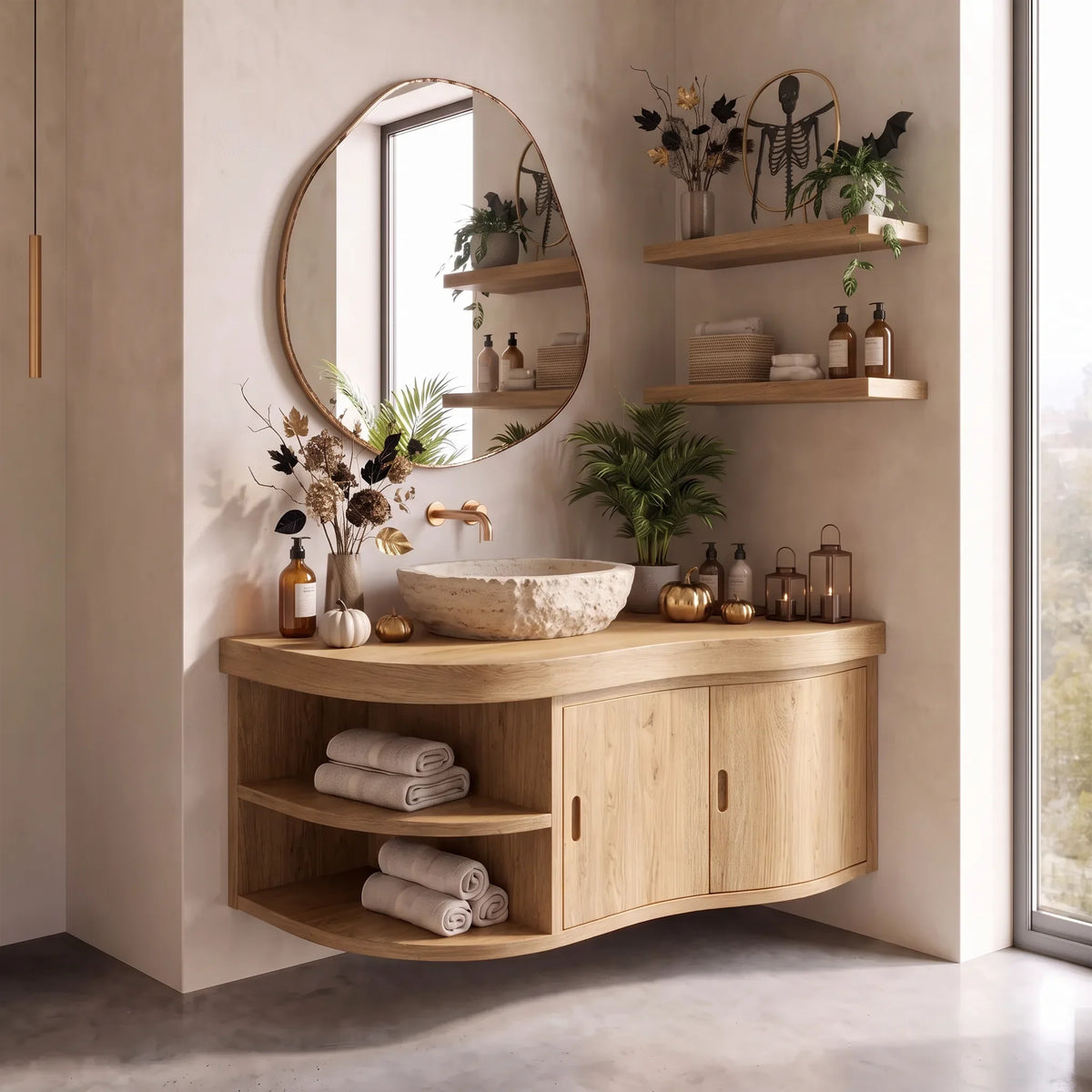 Mid Century Pumpkin Wall Mounted Bathroom Vanity
