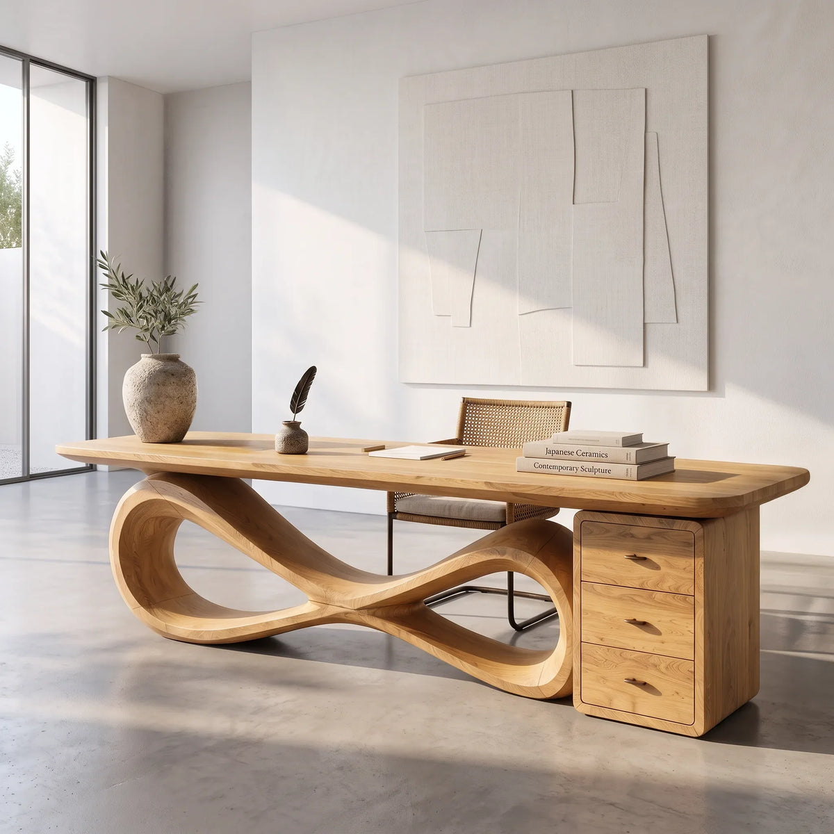 Organic Modern Office Desk With Drawers For Executive Office