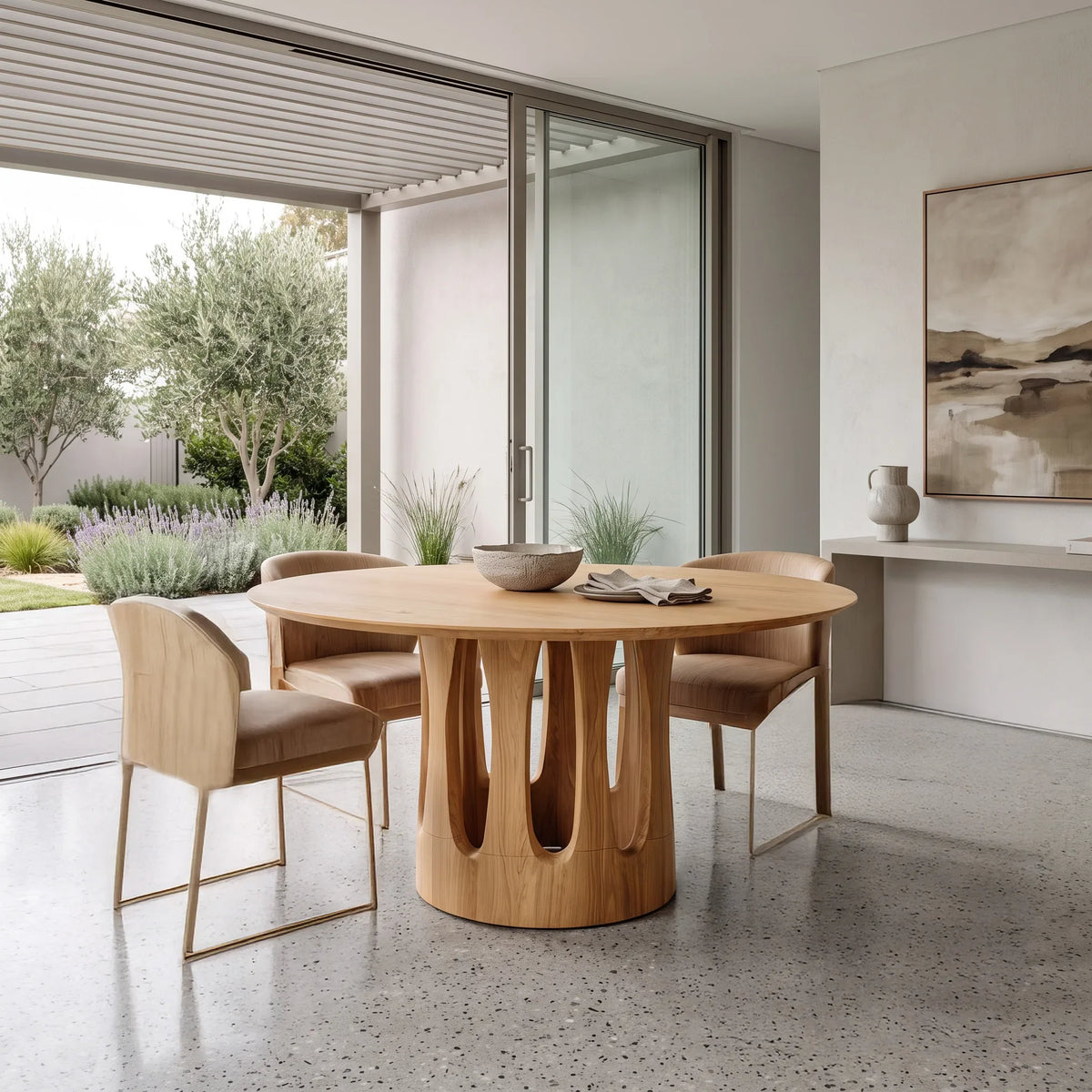 Contemporary Curved Pedestal Round Dining Table For Dining Room