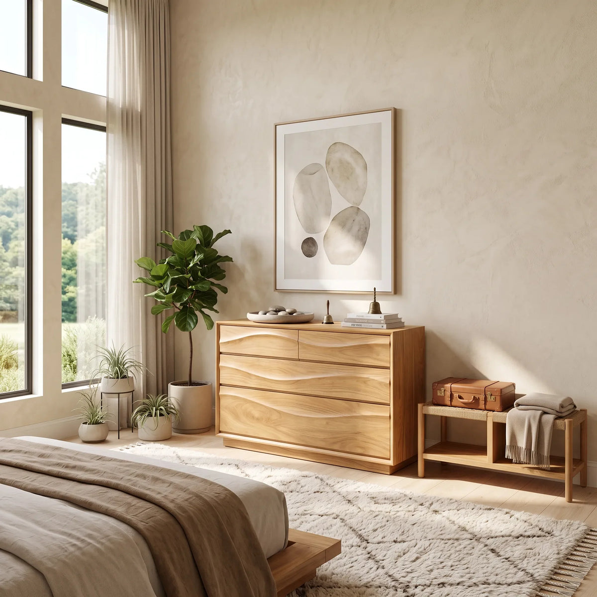 Mid Century Sculpted Chest Dresser For Bedroom