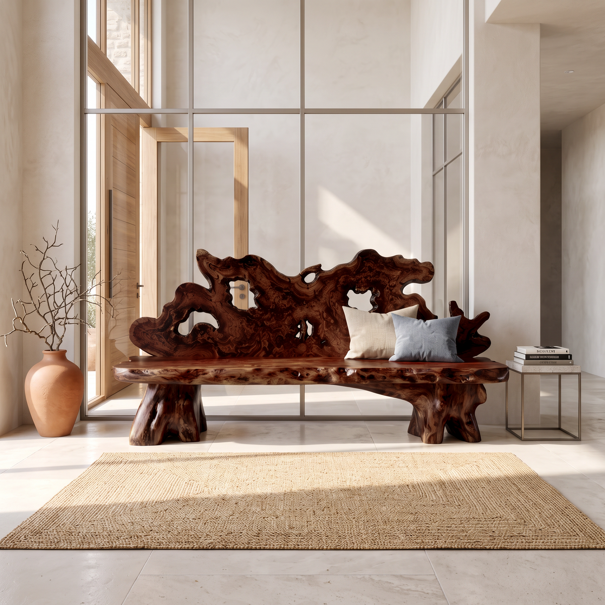 Modern Halloween Outdoor Bench With Sculptural Tree Frame For Garden