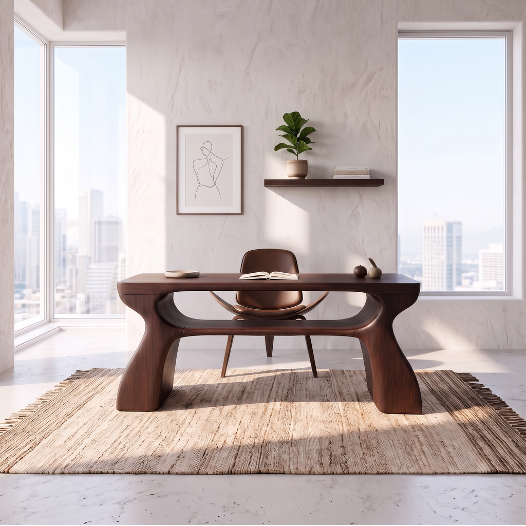 Mid Century Office Desk With Symmetrical Arch Legs For Home Office