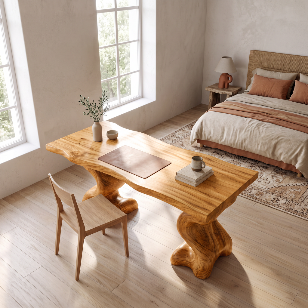 Natural Wooden Desk With Root Form Base For Workspace