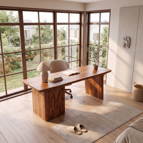 Contemporary Executive Desk With Side Storage Cabinet For Home Office