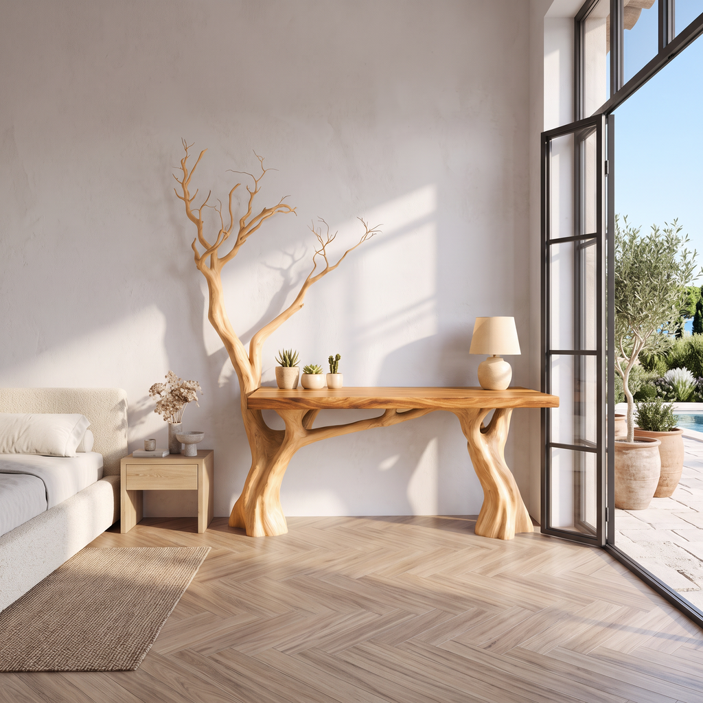 Rustic Computer Desk With Artistic Branch Inspired Base For Home Office
