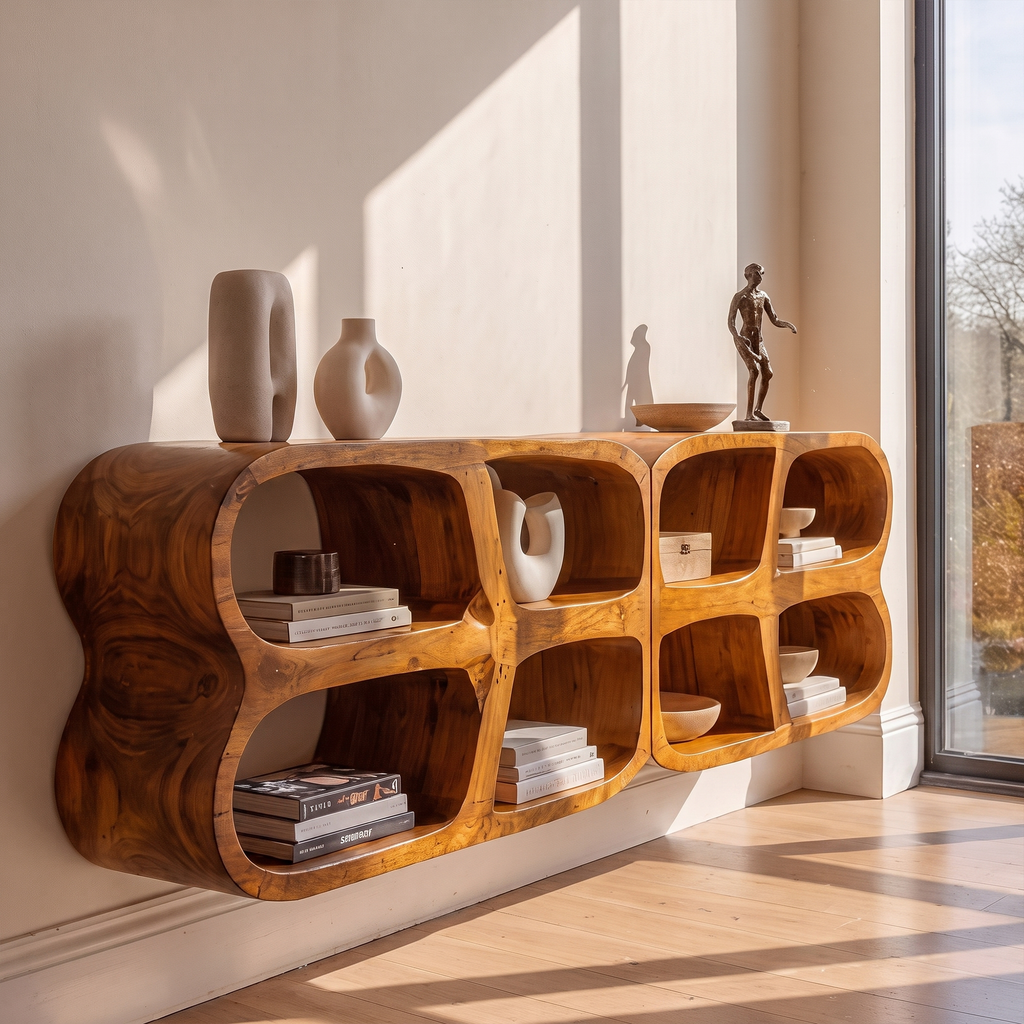 Modern Wall Mounted Bookshelf With Open Display Shelves For Living Room