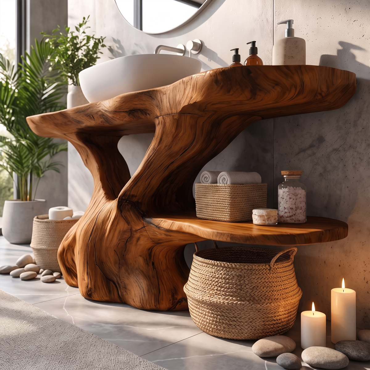 Organic Halloween Bathroom Vanity With Sculptural Tree Root Base For Bathroom