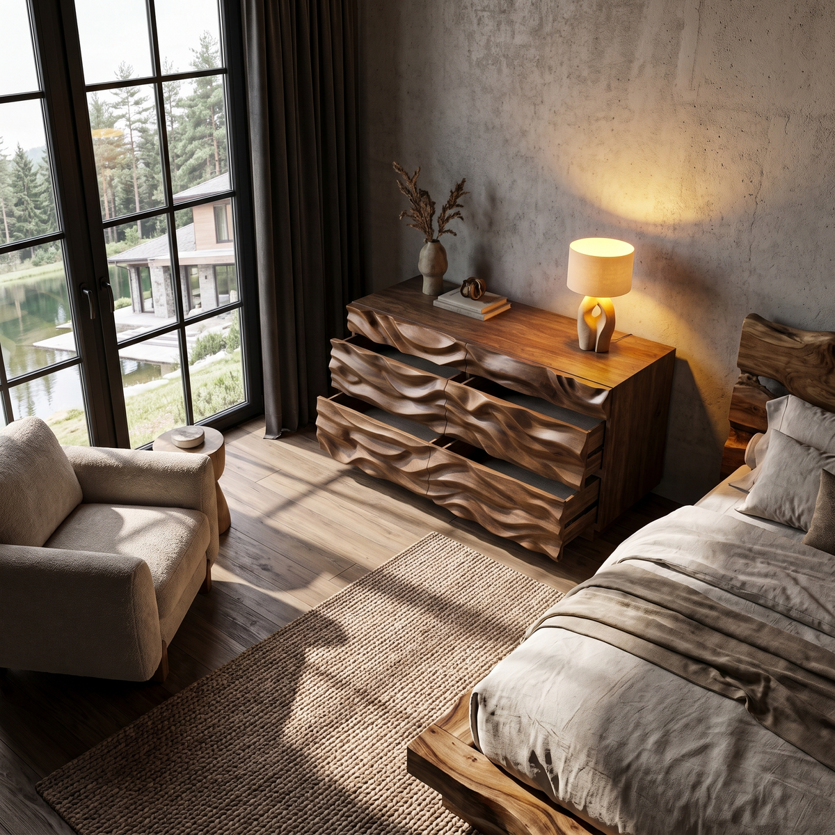 Modern Dresser With Sculpted Wave Front For Bedroom
