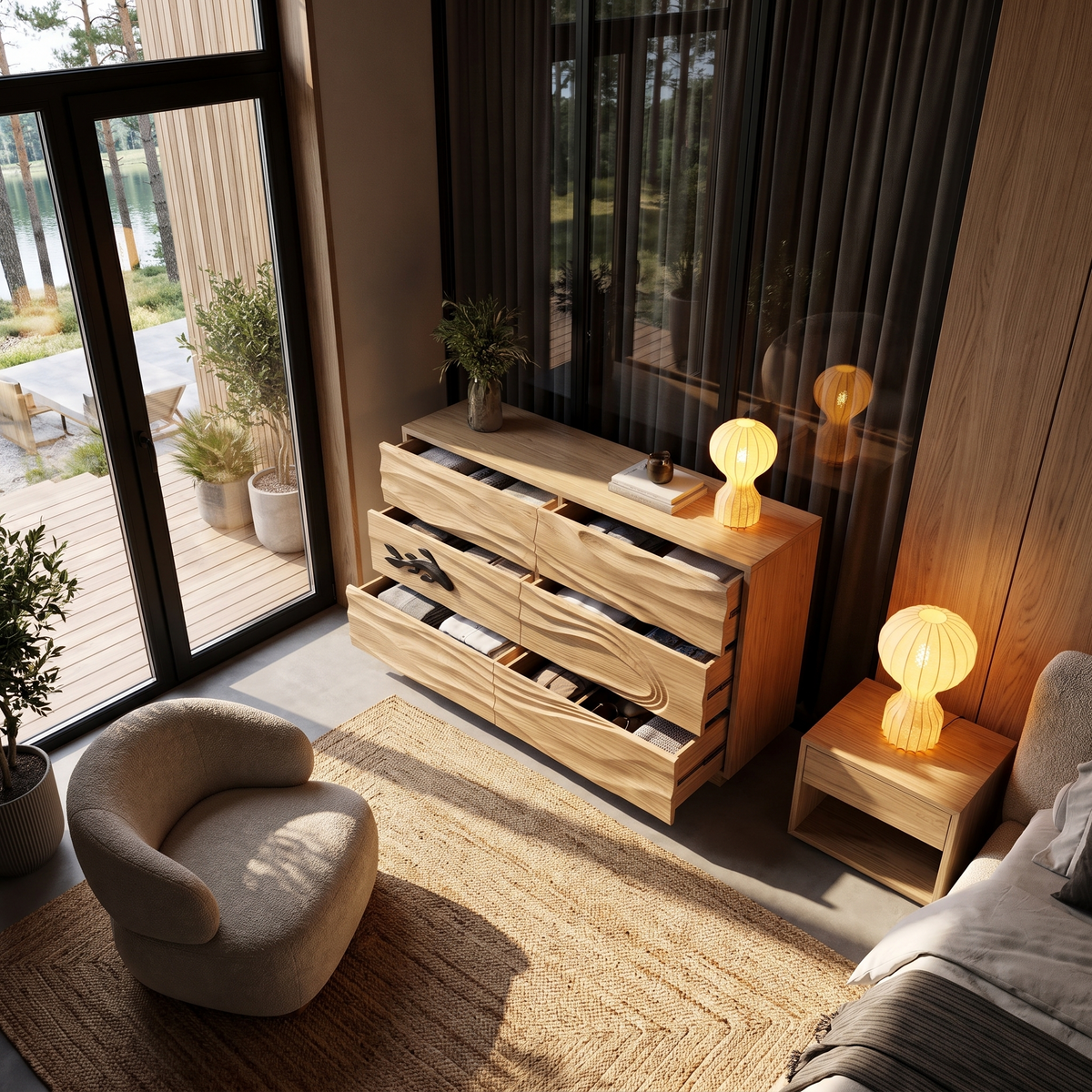 Mid Century Wood Dresser With Straight Edge Profile For Bedroom