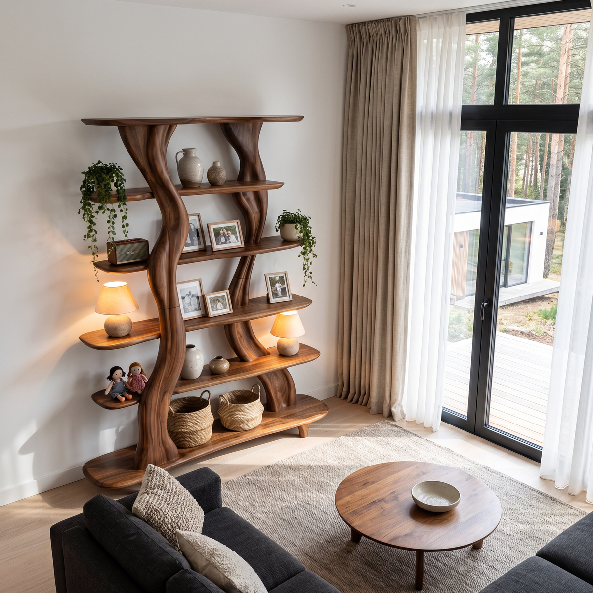 Mid Century Sculptural Bookshelf With Branch Inspired Frame For Living Room