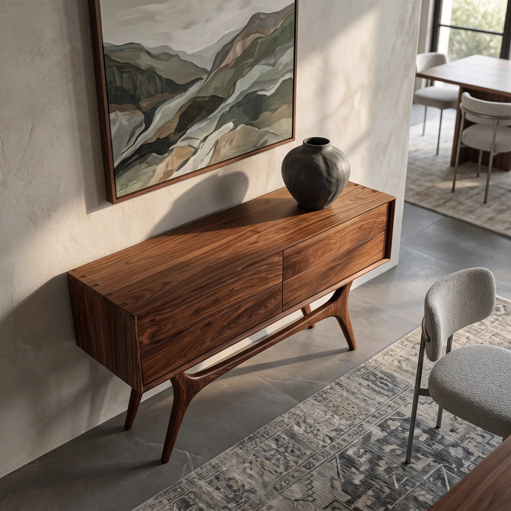 Organic Modern Curved Drawer Console Table For Entryway