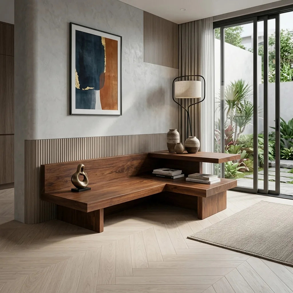 Modern L Shaped Sofa Integrated Shelving For Living Room