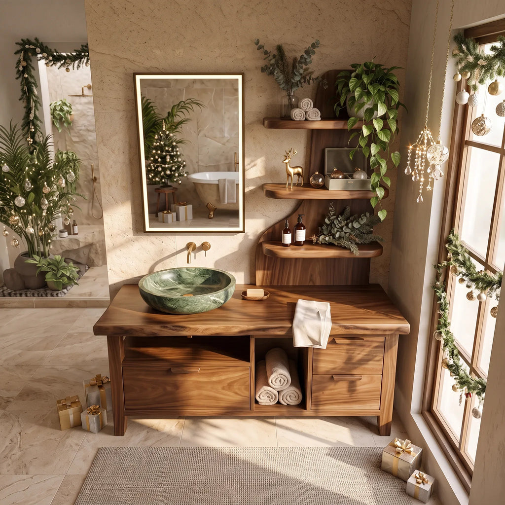 Handcrafted Mid Century Xmas Floating Vanity Coastal Residence