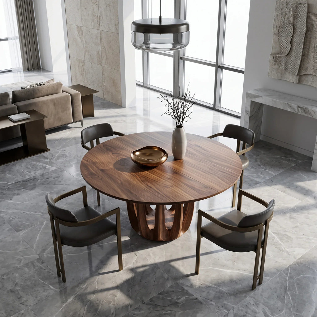 Modern Curved Pedestal Round Dining Table For Dining Room