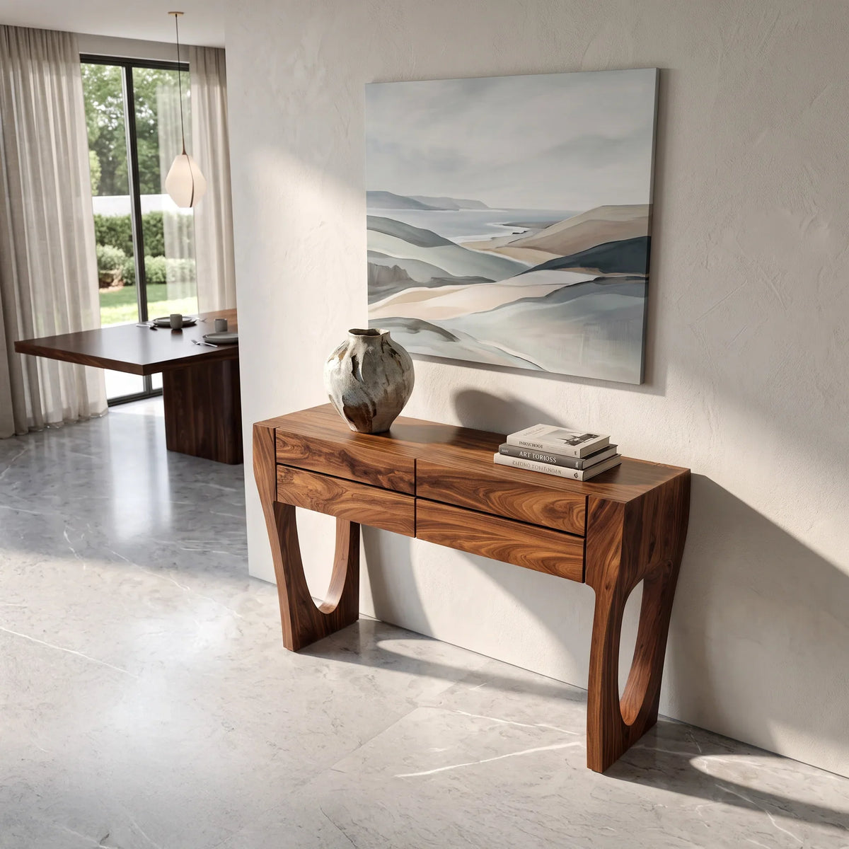 Contemporary Sculptural Drawer Console Table For Hallway