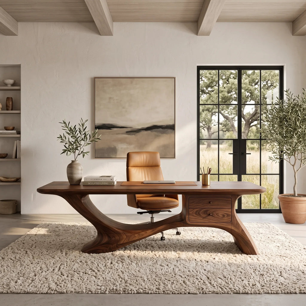 Sculptural Office Desk Organic Curved Base For Executive Office