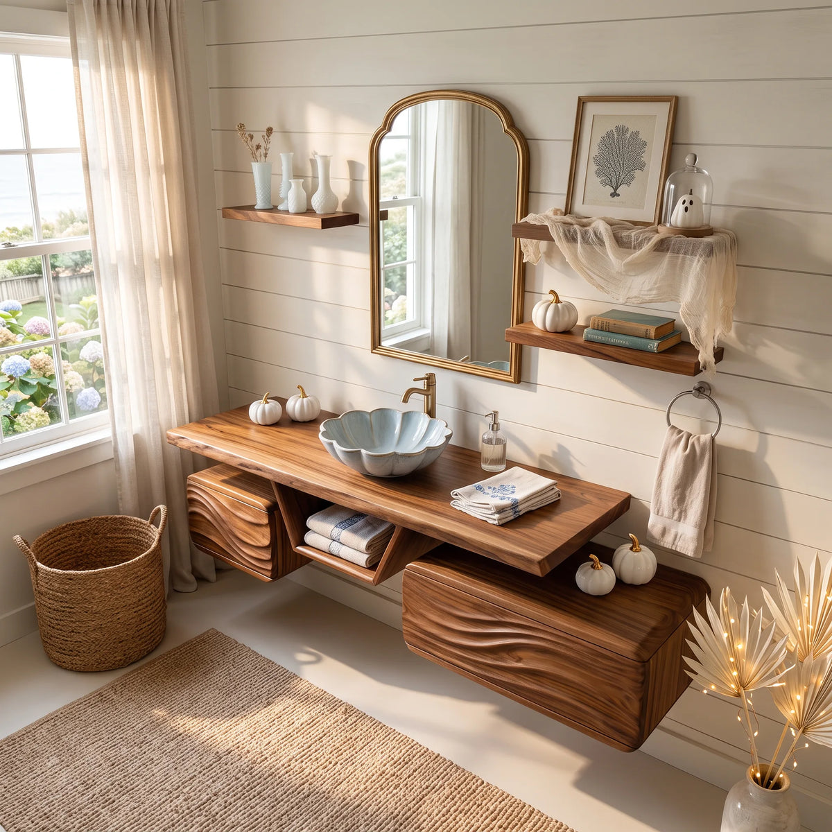 Mid Century Pumpkin Floating Bathroom Vanity Modern Bathroom