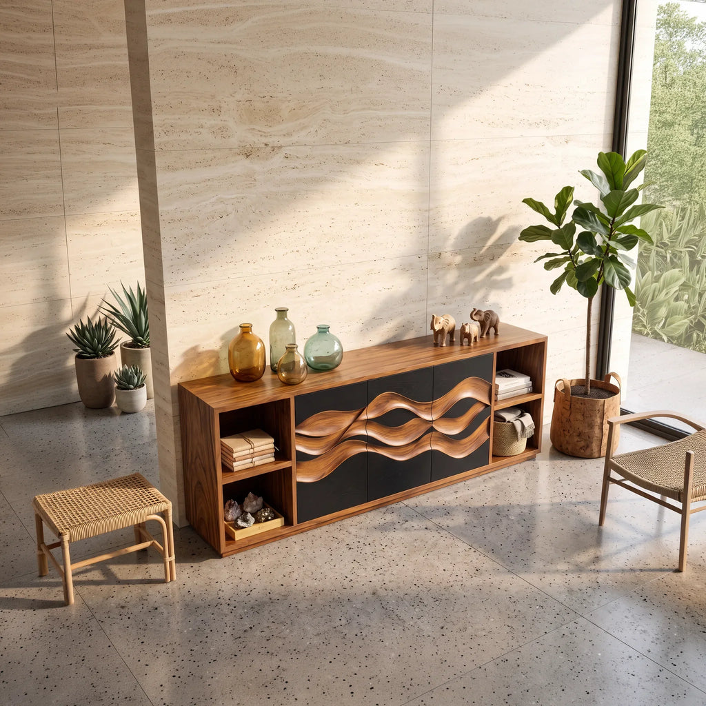 Contemporary Fluted Sideboard Bright Entryway Foyer