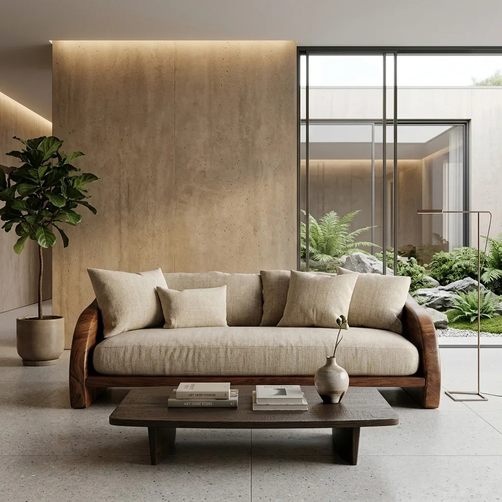 Organic Rounded Curved Wooden Sofa For Living Room