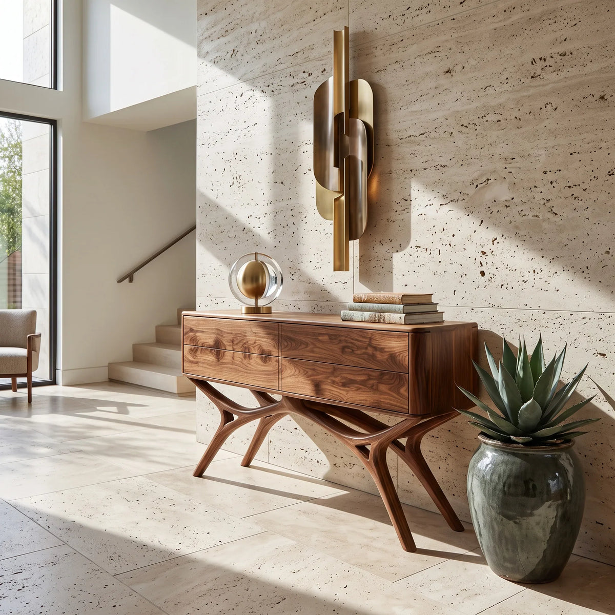 Modern Organic Wooden Console Table For Foyer