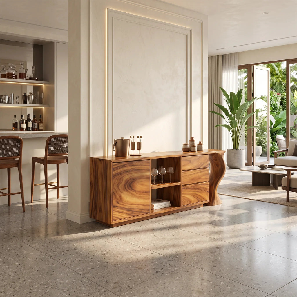 Contemporary Grooved Front Credenza Open Dining Room
