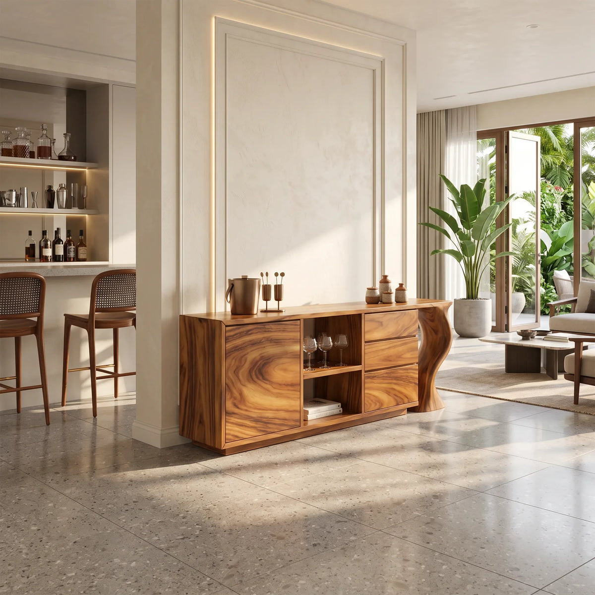 Contemporary Grooved Front Credenza Open Dining Room