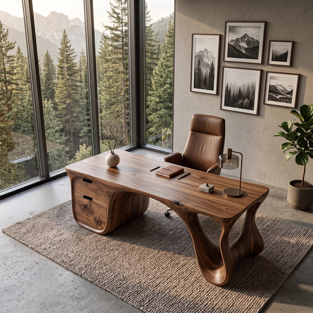 Luxury Executive Desk Sculptural Base With Storage Modern Office