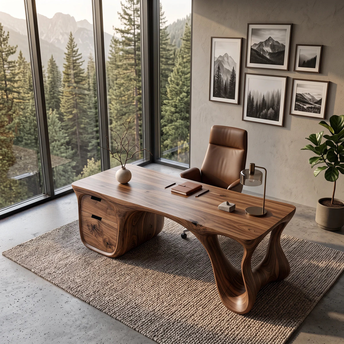 Luxury Executive Desk Sculptural Base With Storage Modern Office