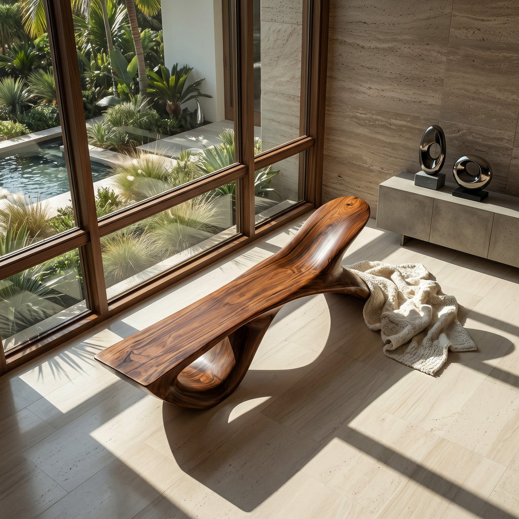 Luxury Wooden Bench With Fish Tail Shape For Living Room