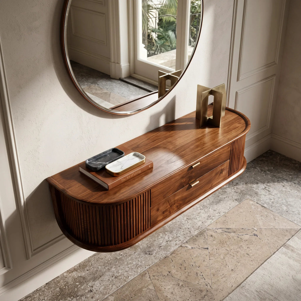 Modern Floating Wooden Console Table For Entryway