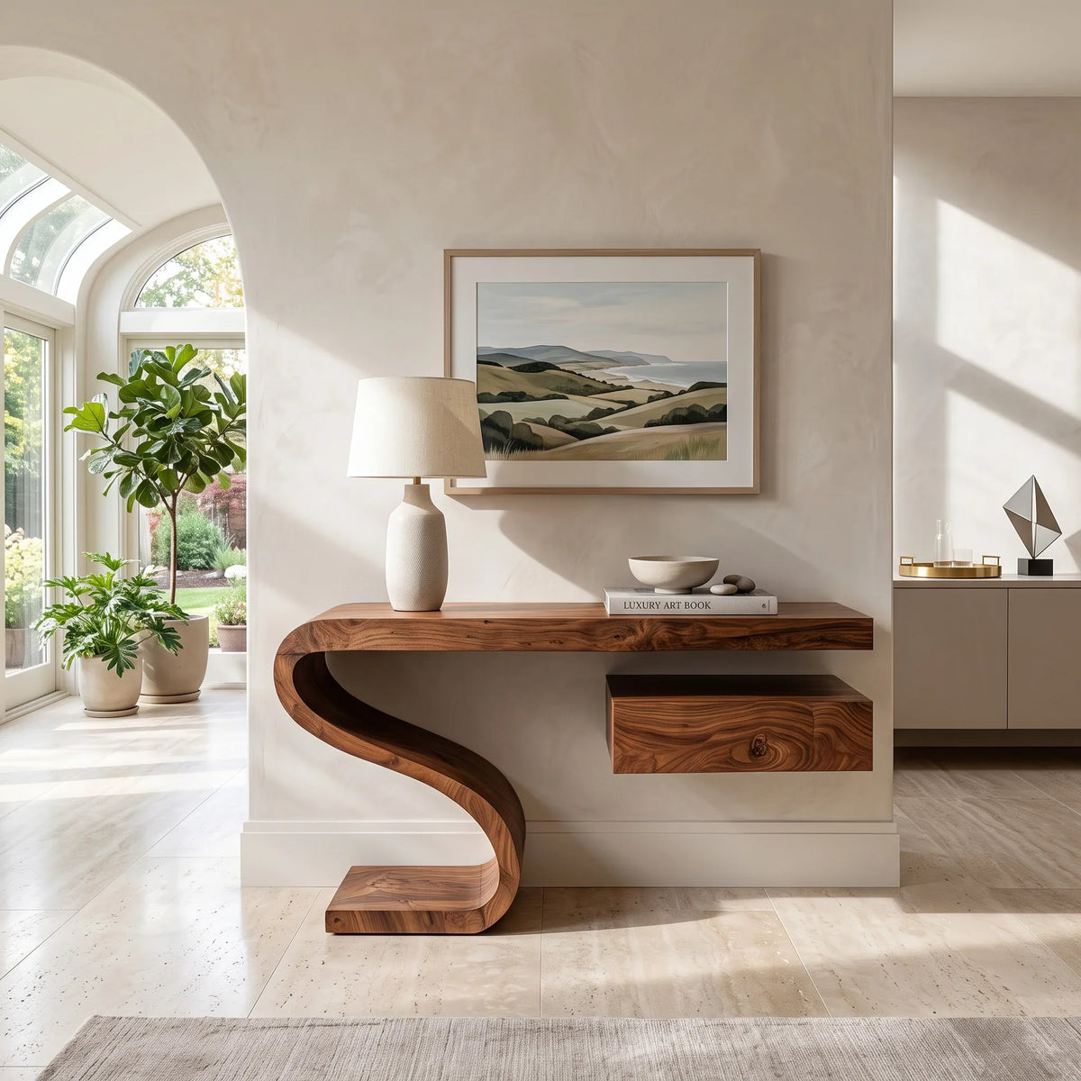 Sculptural Floating Console Table With Drawer For Entryway