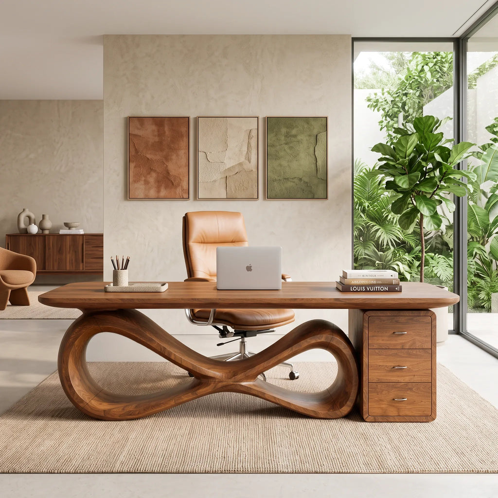 Organic Modern Office Desk With Drawers For Executive Office
