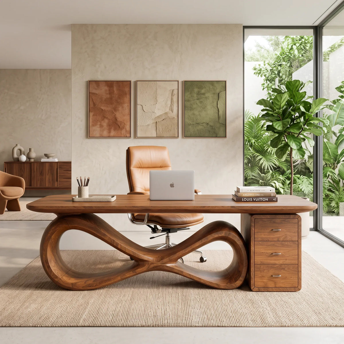 Organic Modern Office Desk With Drawers For Executive Office