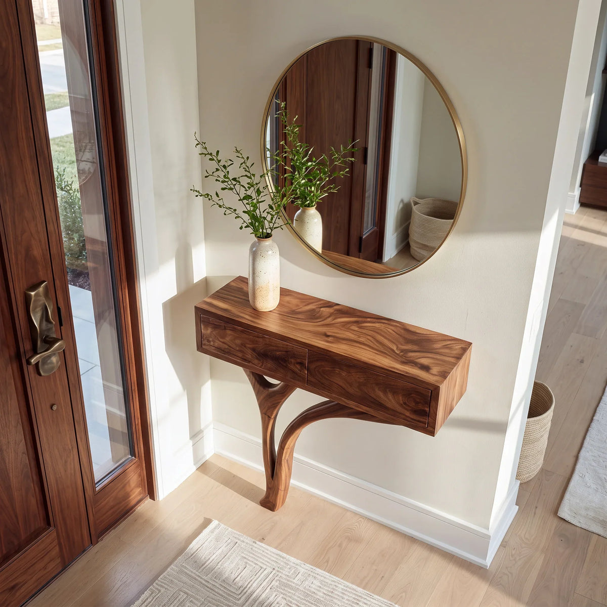 Contemporary Curved Wooden Console Table For Entryway
