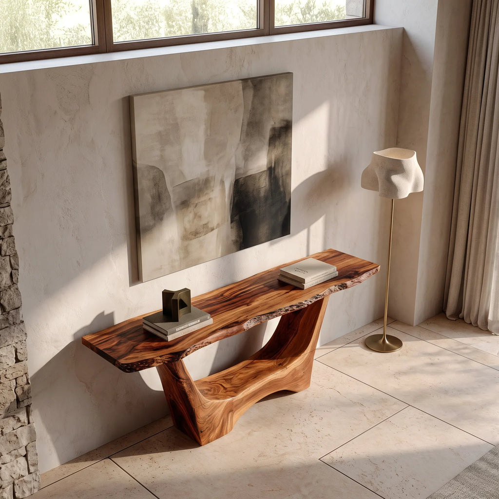 Organic Live Edge Sculptural Console Table For Entryway
