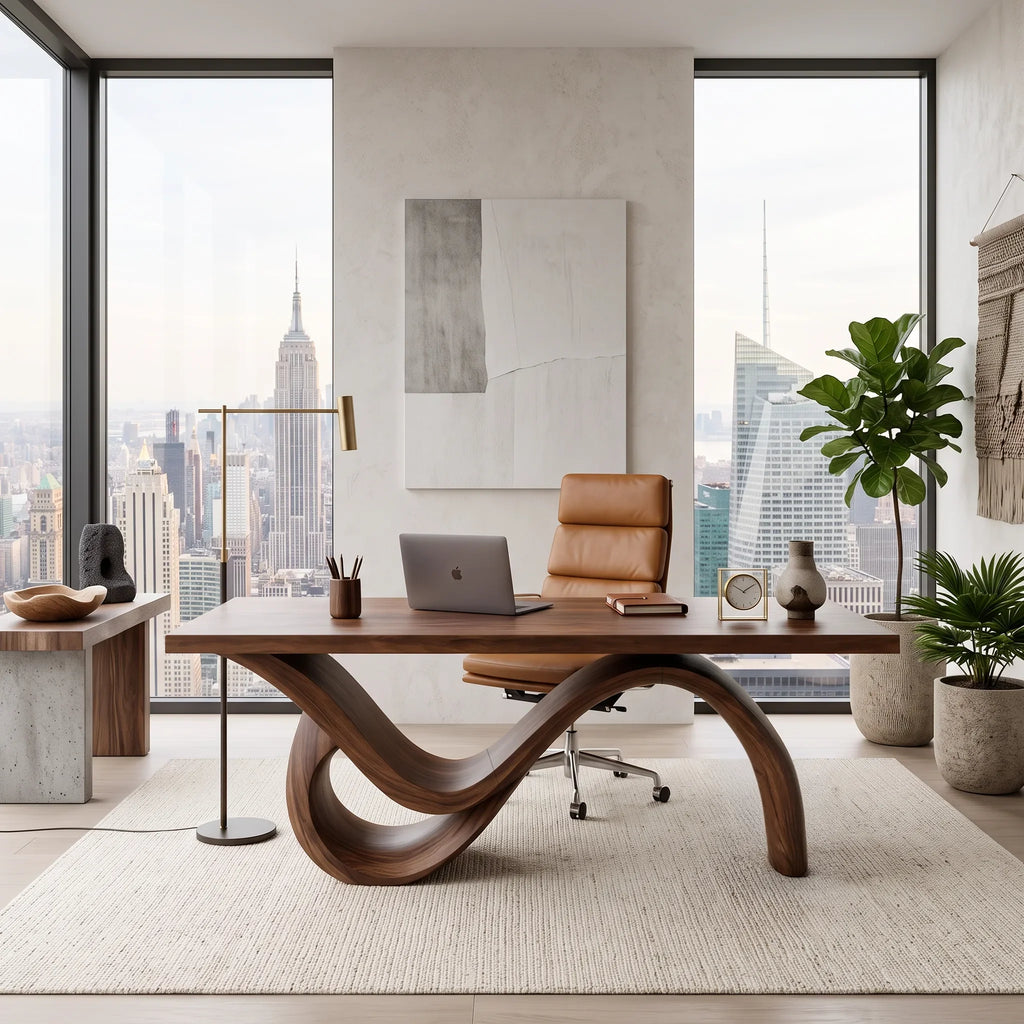 Organic Modern Office Desk Sculptural Base For Executive Workspace