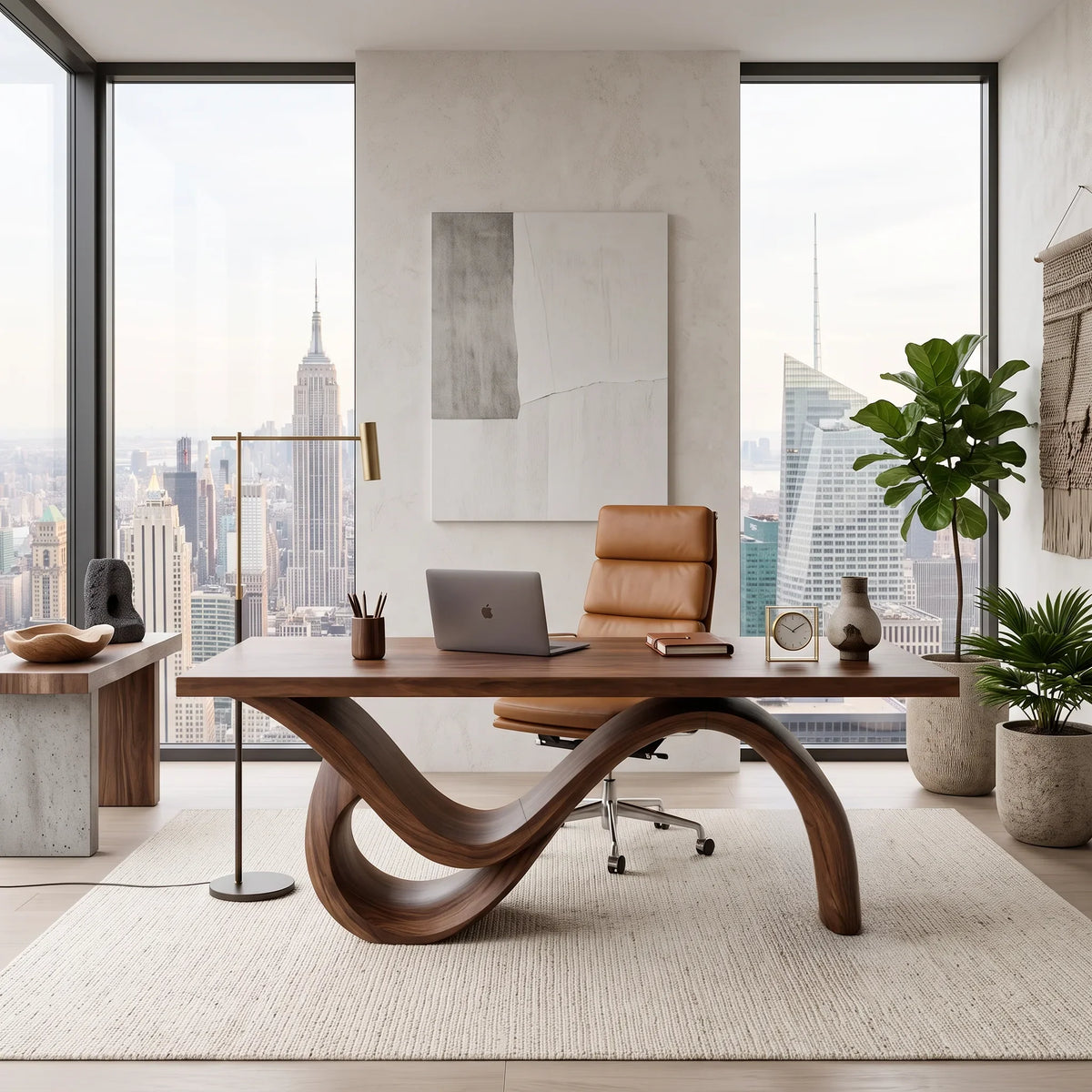 Organic Modern Office Desk Sculptural Base For Executive Workspace